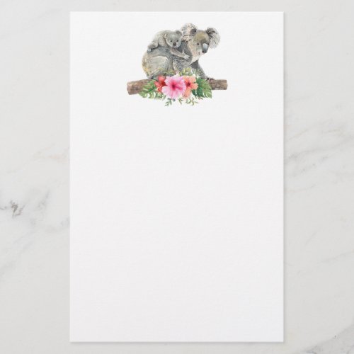 Watercolor Koala Bears Cute Mom  Baby Stationery