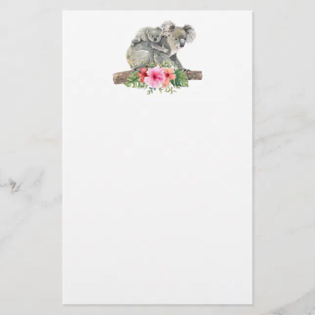 Watercolor Koala Bears Cute Mom & Baby Stationery | Zazzle