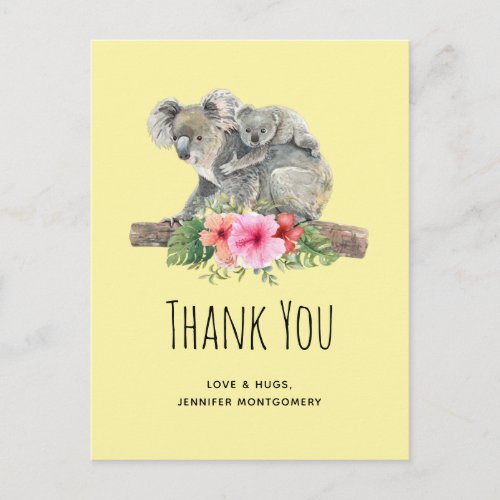 Watercolor Koala Bears Cute Mom  Baby Thank You Postcard