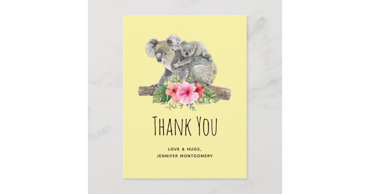 Watercolor Koala Bears Cute Mom & Baby Thank You Postcard | Zazzle
