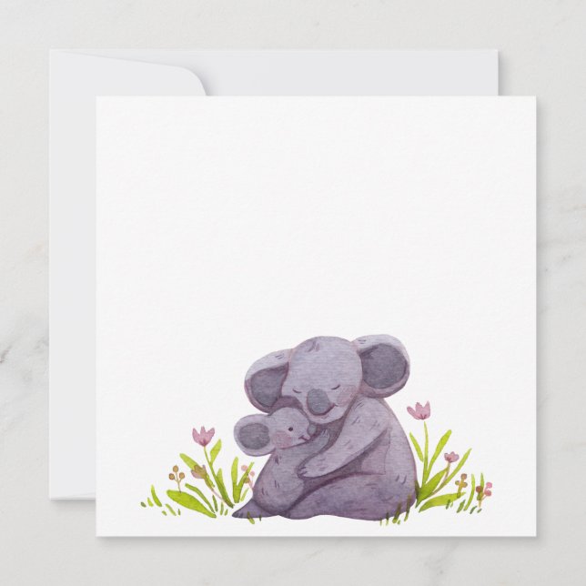 Watercolor Koala Family Invitation (Back)