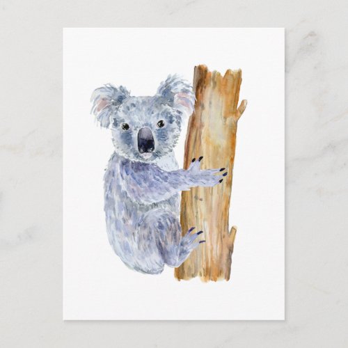 Watercolor koala illustration postcard
