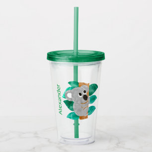 Watercolor Koala Kids Personalized Cute Green Acrylic Tumbler