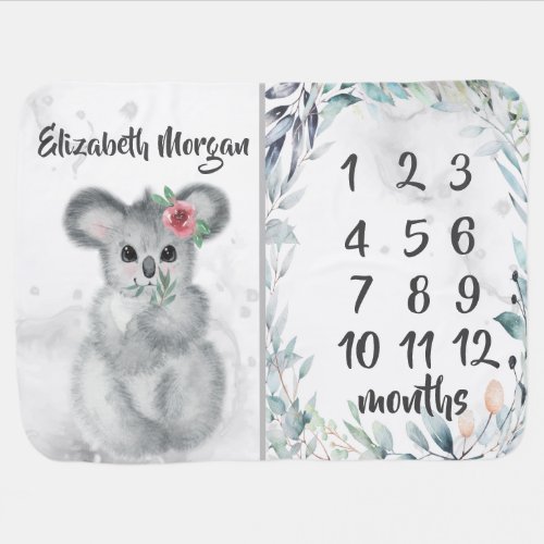 Watercolor Koala Month Milestone   Baby Blanket