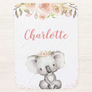 Watercolor Koala Personalized Girl Baby Blanket