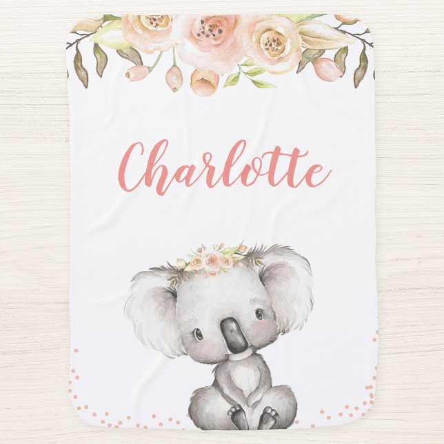 Watercolor Koala Personalized Girl Baby Blanket (Creator Uploaded)
