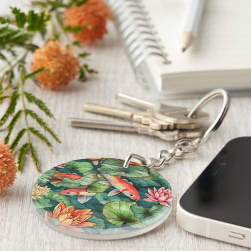 Watercolor Koi and Water Lilies Acrylic Keychain