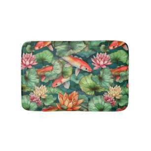 Watercolor Koi and Water Lilies Bath Mat