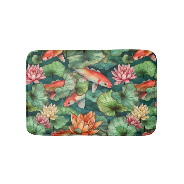 Watercolor Koi and Water Lilies Bath Mat (Front)