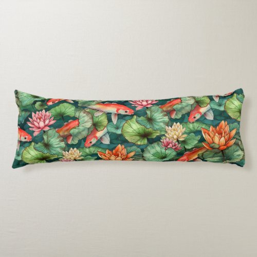 Watercolor Koi and Water Lilies Body Pillow