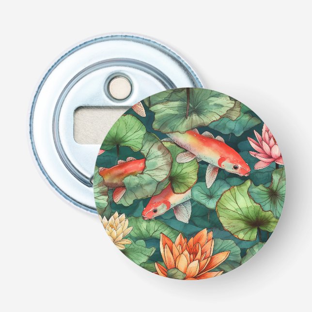 Watercolor Koi and Water Lilies Bottle Opener (Front)