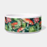 Watercolor Koi and Water Lilies Ceramic Pet Bowl<br><div class="desc">A beautiful ceramic pet bowl with a seamless pattern of koi,  water lilies,  and water lily pads.</div>
