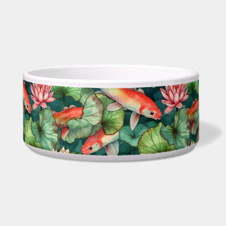 Watercolor Koi and Water Lilies Ceramic Pet Bowl