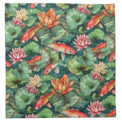 Watercolor Koi and Water Lilies Cloth Napkin