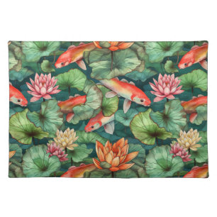 Watercolor Koi and Water Lilies Cloth Placemat