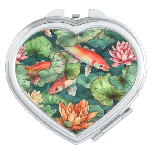 Watercolor Koi and Water Lilies compact mirror