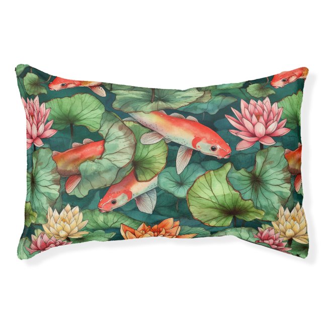 Watercolor Koi and Water Lilies Dog Bed (Front)