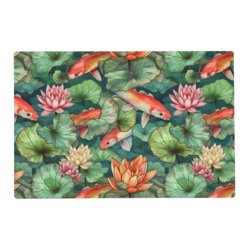 Watercolor Koi and Water Lilies Laminated Placemat