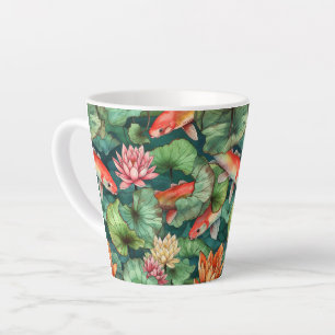 Watercolor Koi and Water Lilies Latte Mug