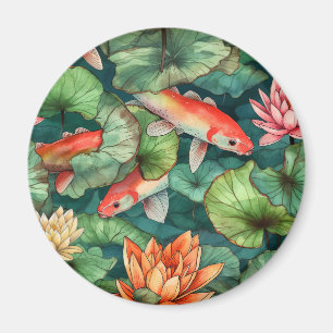 Watercolor Koi and Water Lilies Magnet