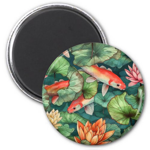 Watercolor Koi and Water Lilies Magnet