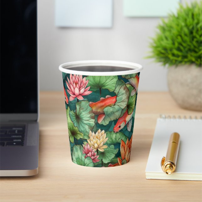 Watercolor Koi and Water Lilies Paper cup (Insitu)