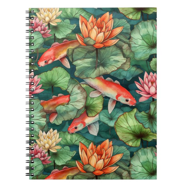 Watercolor Koi and Water Lilies Photo Notebook