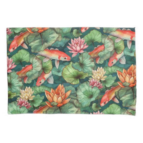 Watercolor Koi and Water Lilies Pillowcase