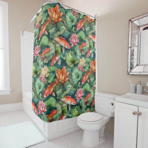 Watercolor Koi and Water Lilies Shower Curtain