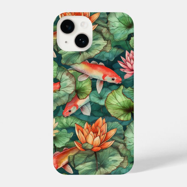 Watercolor Koi and Water Lilies Slim Fit