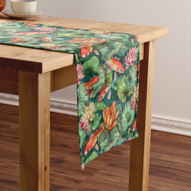 Watercolor Koi and Water Lilies Table Runner