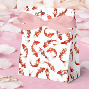 Watercolor koi carp artwork in red & white favor boxes
