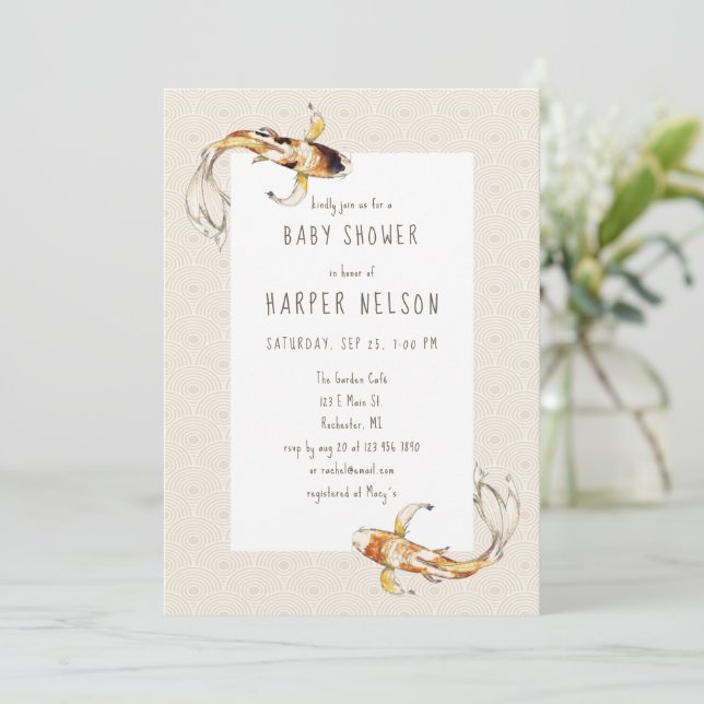 watercolor koi fish baby shower invitation (Standing Front)