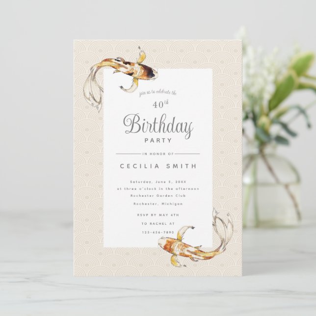 watercolor koi fish birthday party invitation (Standing Front)