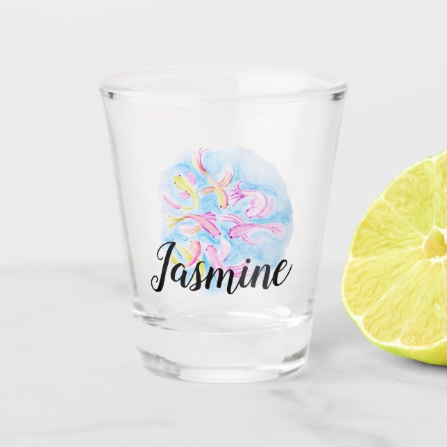 Watercolor Koi Fish Colorful Custom Personalized Shot Glass (Front)