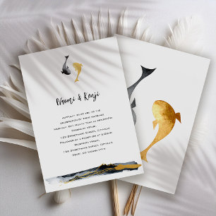 Watercolor Koi Fish Foil Wedding Invitation