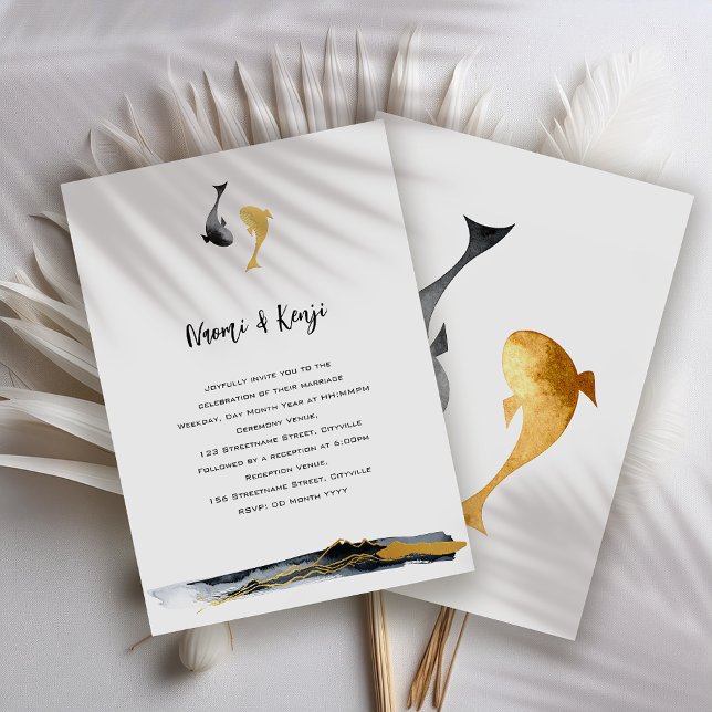 Watercolor Koi Fish Foil Wedding Invitation (Creator Uploaded)