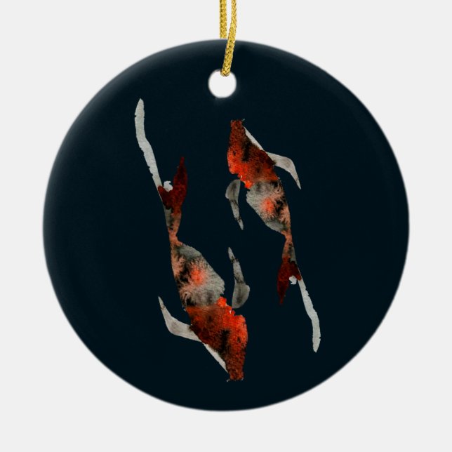 Watercolor koi fish illustration ceramic ornament (Front)