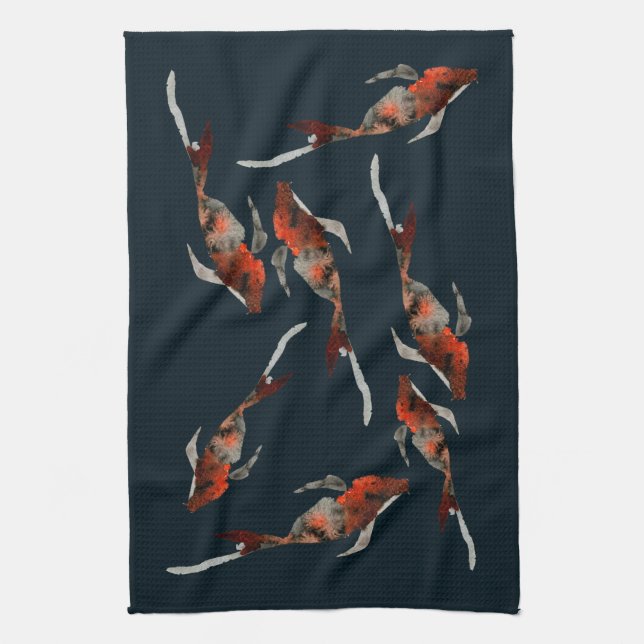 Watercolor koi fish illustration kitchen towel (Vertical)