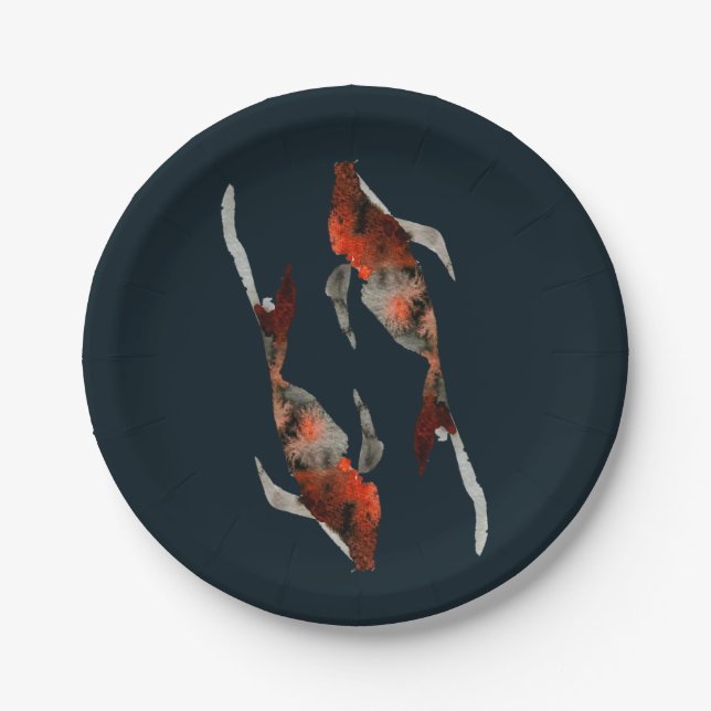 Watercolor koi fish illustration paper plates (Front)