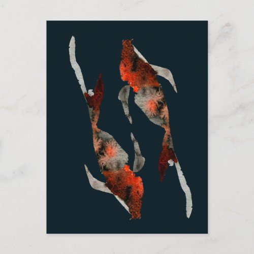 Watercolor koi fish illustration postcard