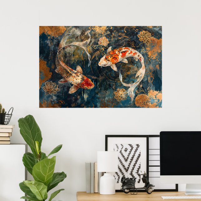 Watercolor Koi Fish Illustration Poster (Home Office)