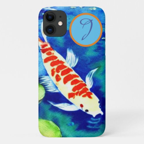 Watercolor Koi Fish In The Pond with Initial iPhone 11 Case