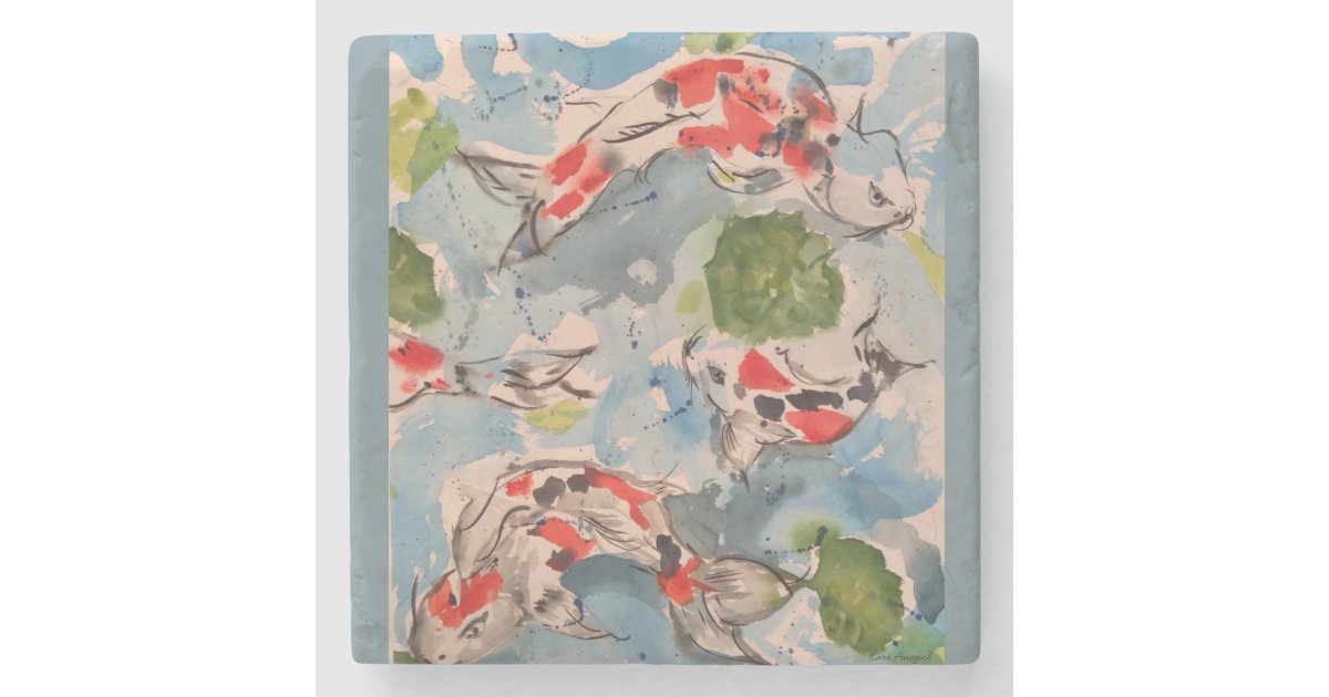 Watercolor Koi Fish Pond Stone Coaster Zazzle Com
