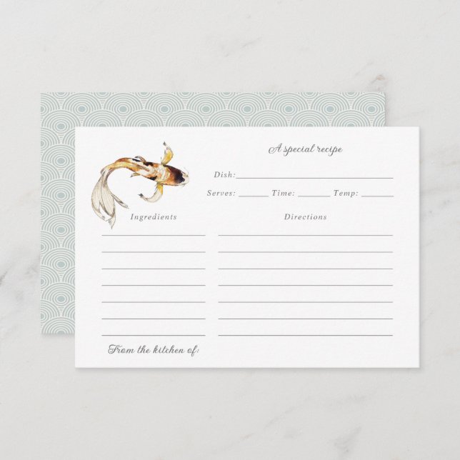 watercolor koi fish recipe card (Front/Back)