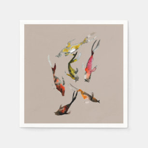 Watercolor koi fish red brown gold napkins