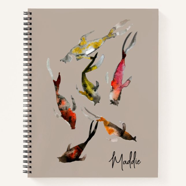Watercolor koi fish red brown gold notebook (Front)