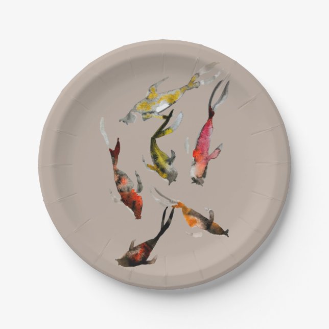 Watercolor koi fish red brown gold paper plates (Front)