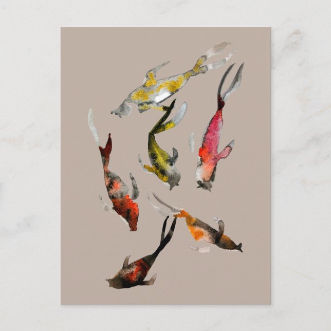 Watercolor koi fish red brown gold postcard (Front)