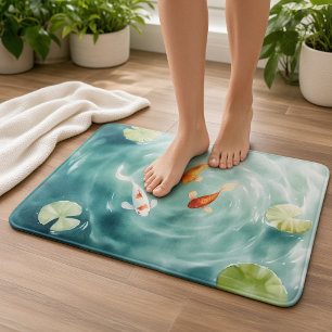 Watercolor Koi Fish Serenity Bath Mat